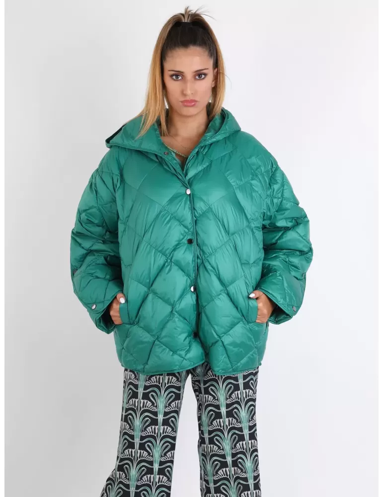 Blue Overcoat Italy | Plus size green hooded padded jacket cape