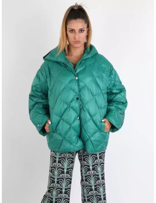 Blue Overcoat Italy | Plus size green hooded padded jacket cape