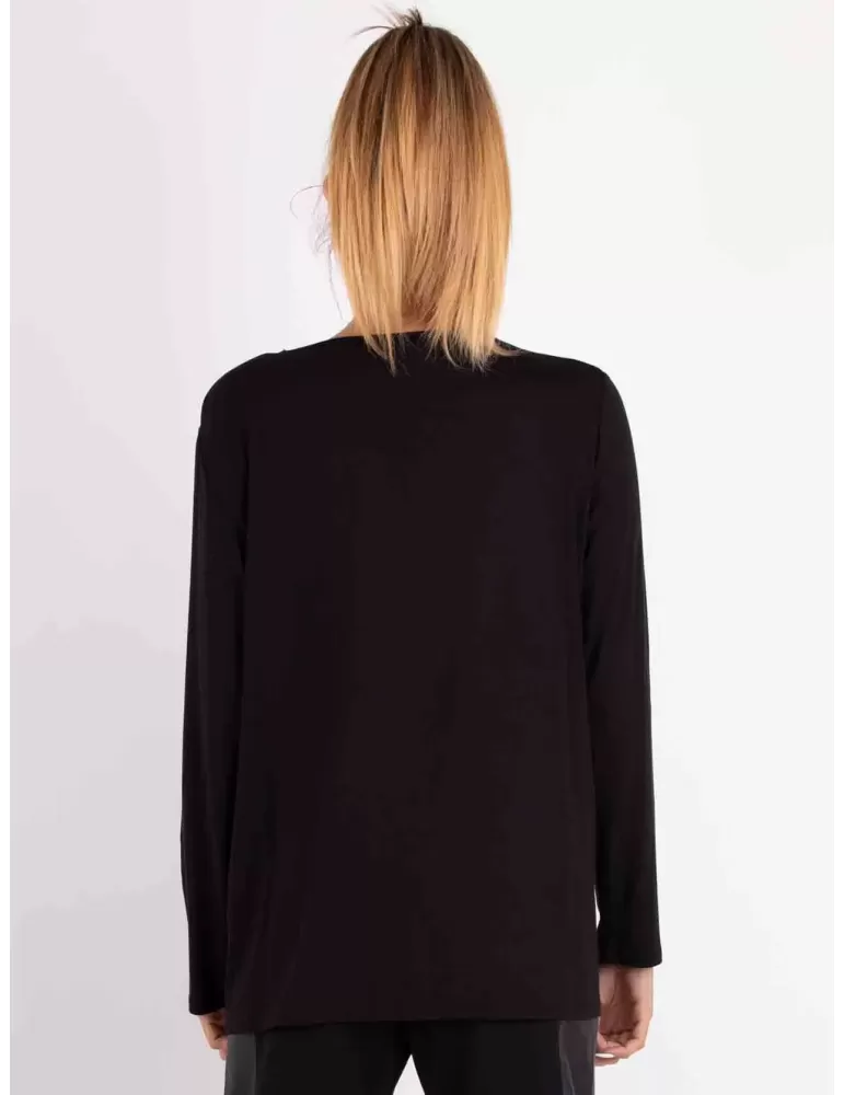 Francesca Mercuriali T-shirt nera maniche lunghe con corona di strass