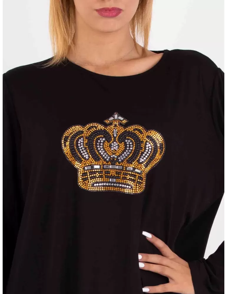 Francesca Mercuriali | Plus size Black t-shirt with a shiny big crown