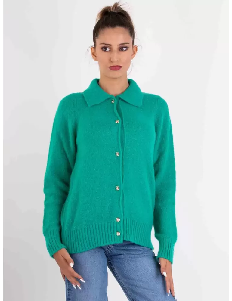 Francesca Mercuriali | Plus size green mohair wool polo cardigan jacket