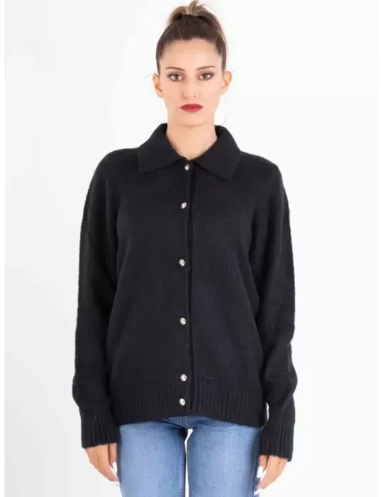Francesca Mercuriali | Plus size black mohair wool polo cardigan jacket Francesca Mercuriali | Plus size black mohair wool polo cardigan jacket