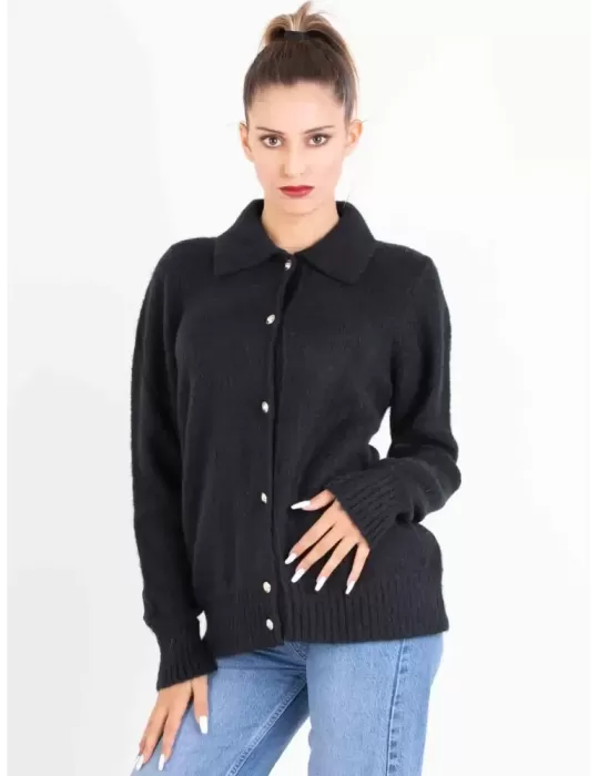 Francesca Mercuriali | Plus size black mohair wool polo cardigan jacket