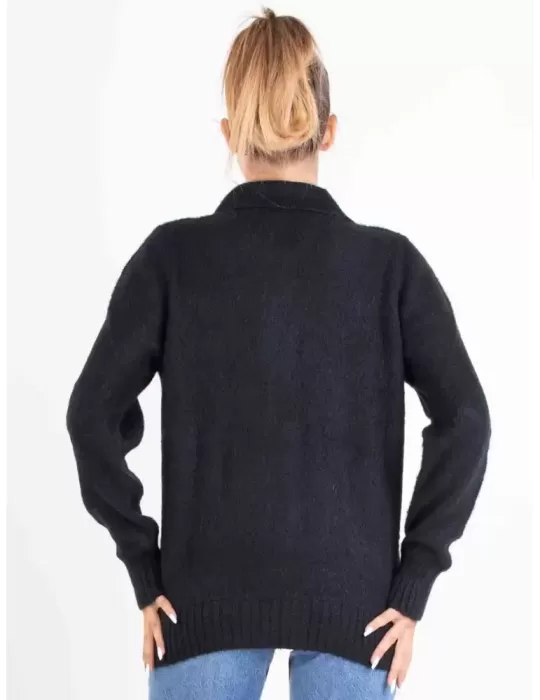 Francesca Mercuriali | Plus size black mohair wool polo cardigan jacket