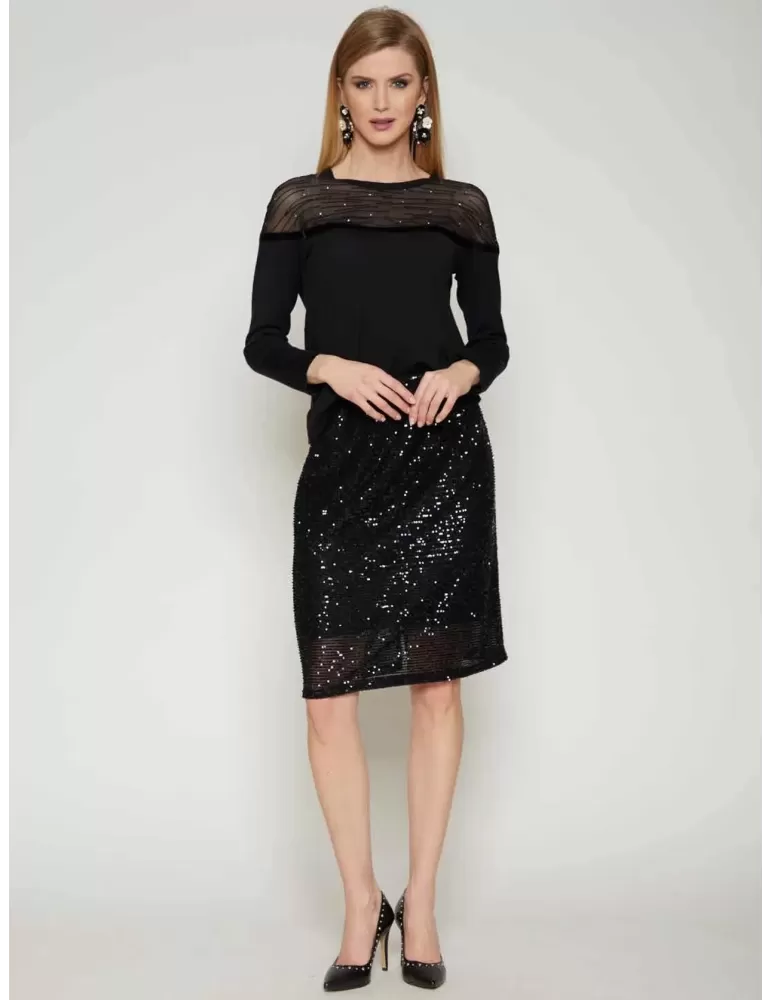 Mercuriali plain black formal shirt with mesh and rhinestones