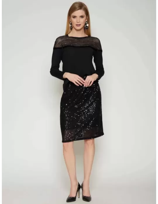 Mercuriali F/W 2023-24 | Black formal shirt with mesh and rhinestones