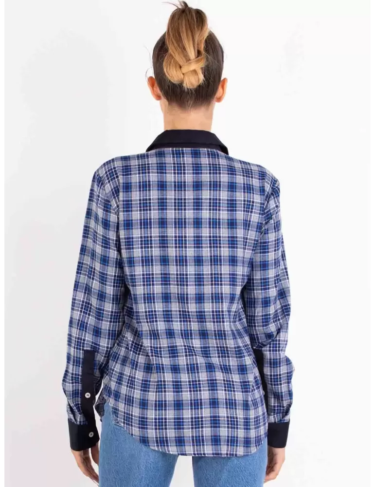 Zanetti Italy white and blue cotton fleece plaid and velvet shirt