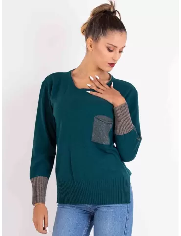 Frida Madè Women Luxury Knitwear | Petrol green sweater golden thread 2