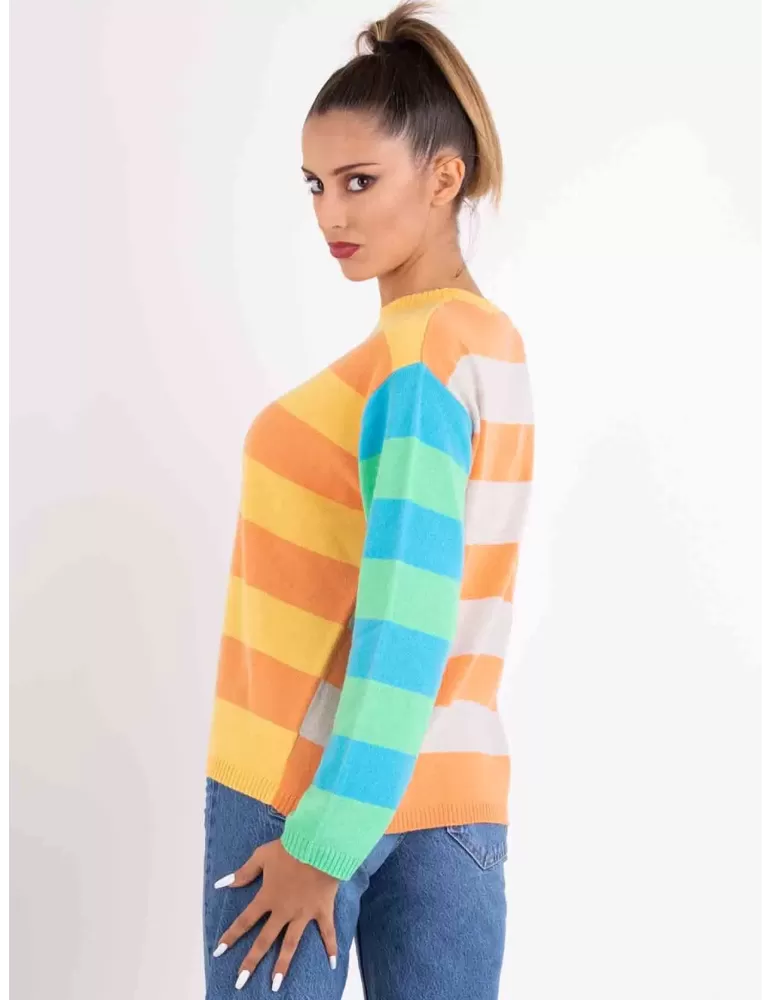 Frida Multi pastel color striped silk cashmere wool jumper sweater