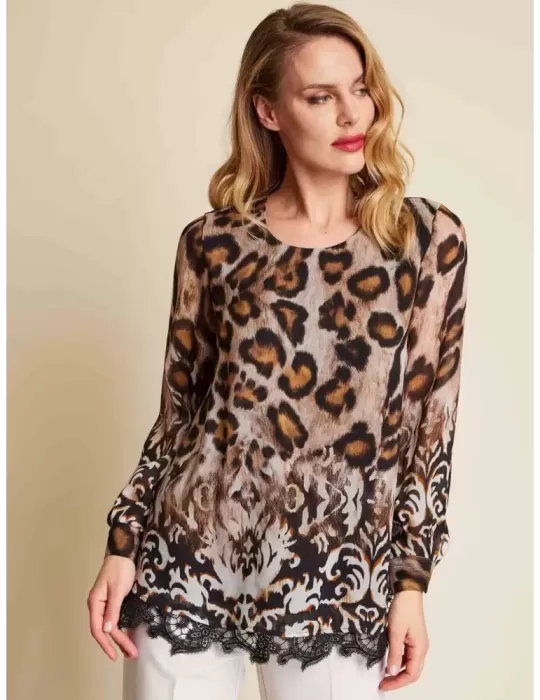 Piero Moretti F/W 2023-24 | Animal and baroque printed silk blouse shirt Piero Moretti F/W 2023-24 | Animal and baroque printed silk blouse shirt