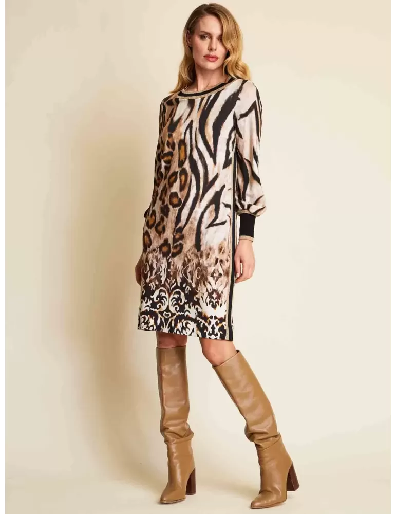 Piero Moretti animal and baroque printed golden dress Piero Moretti animal and baroque printed golden dress