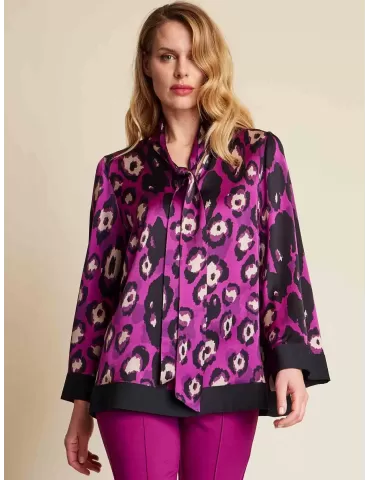 Piero Moretti fuchsia and black spots formal blouse with scarf