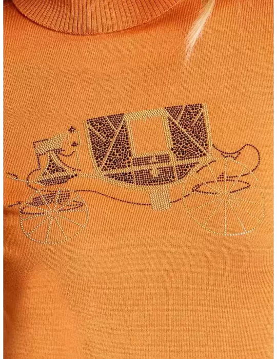 Maglia dolcevita arancio con carrozza strass | Piero Moretti AI 2023-24