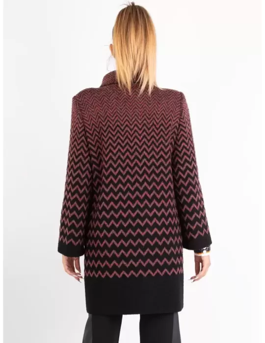 Aldo Colombo elegant black and red herringbone pure wool coat