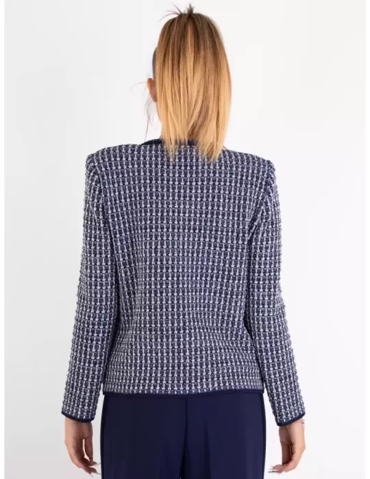 Aldo Colombo | Giacca chanel tweed bianco e blu lurex fino alla tg 58