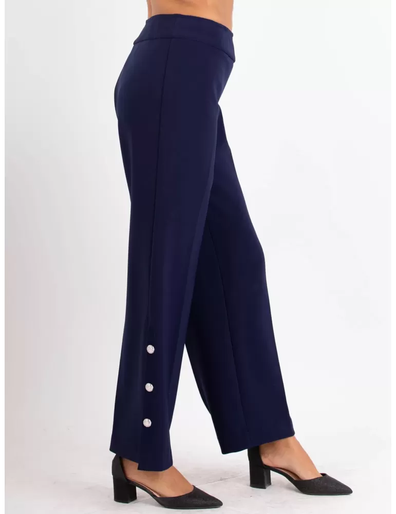 Aldo Colombo Online | Pantaloni palazzo cady blu con spacco e bottoni