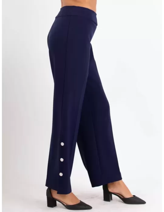 Aldo Colombo Online | Pantaloni palazzo cady blu con spacco e bottoni