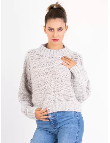 Beige tweed mohair alpaca wool silk sequins knitted chubby sweater 2