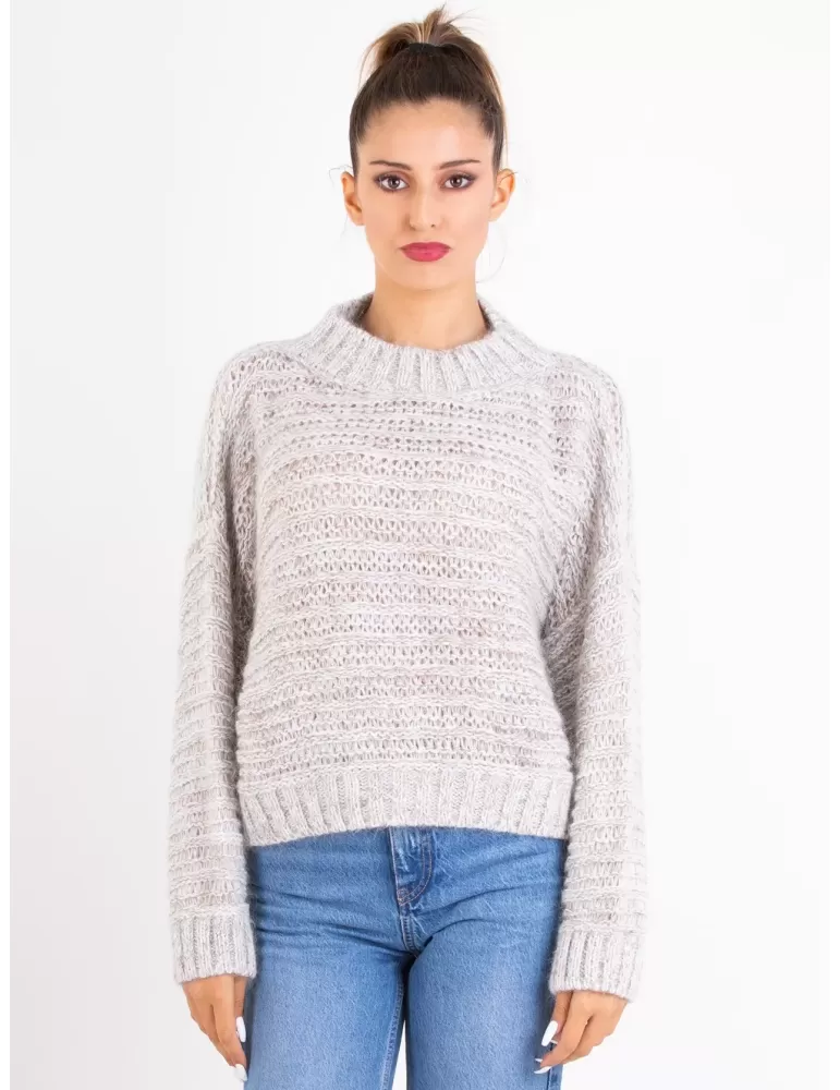 Beige tweed mohair alpaca wool silk sequins knitted chubby sweater Beige tweed mohair alpaca wool silk sequins knitted chubby sweater