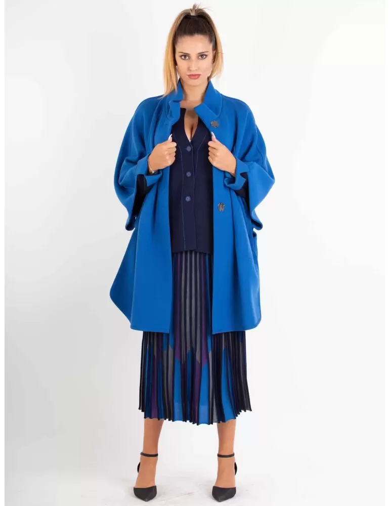 Aldo Colombo elegant royal blue merino wool woman cape coat