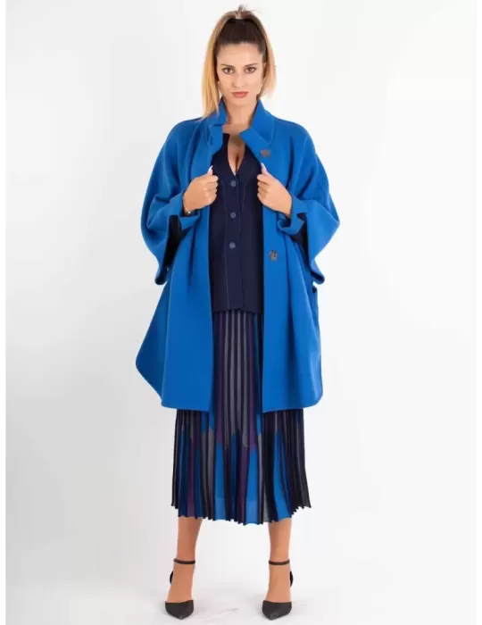 Aldo Colombo royal blue thick merino wool cape cloak coat
