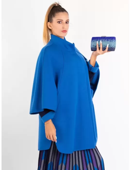 Aldo Colombo royal blue thick merino wool cape cloak coat