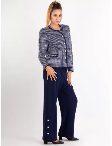 Dark blue wool and silk formal palazzo trousers with splits 2