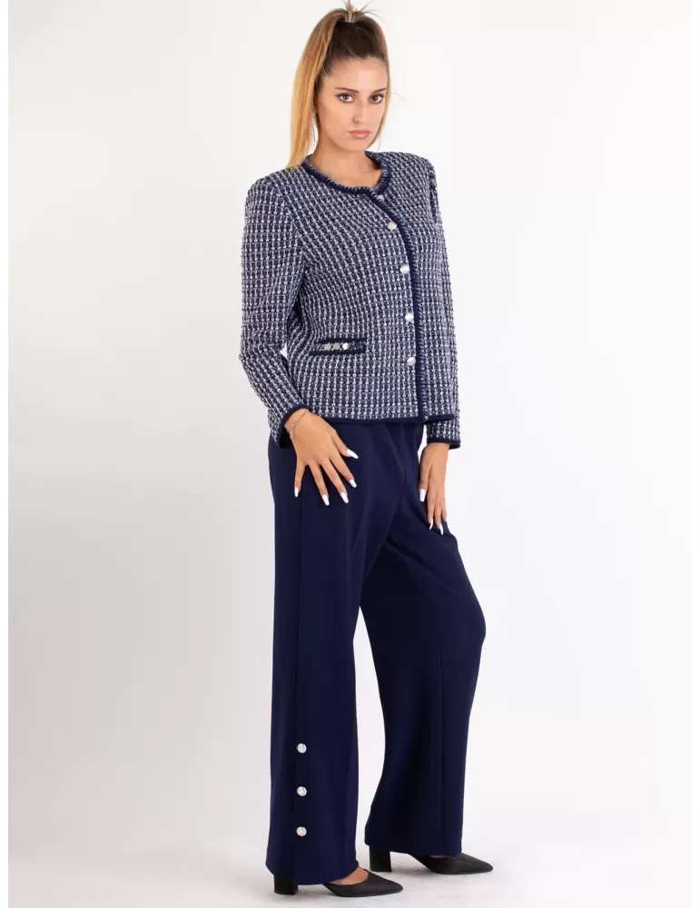 Aldo Colombo Online | Pantaloni palazzo cady blu con spacco e bottoni