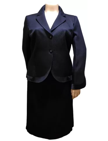 Hella Italy dark blue silk brocade jacket and skirt formal suit