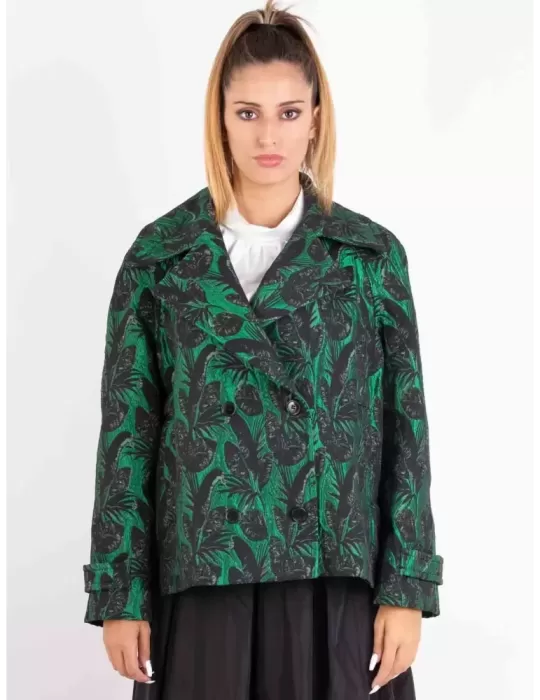 Maesta Green and black double breast brocade formal jacket coat Maesta Green and black double breast brocade formal jacket coat
