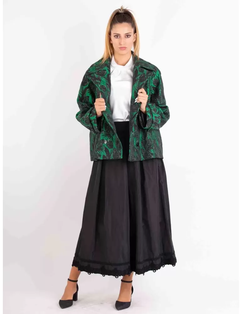 Maesta Green and black double breast brocade formal jacket coat