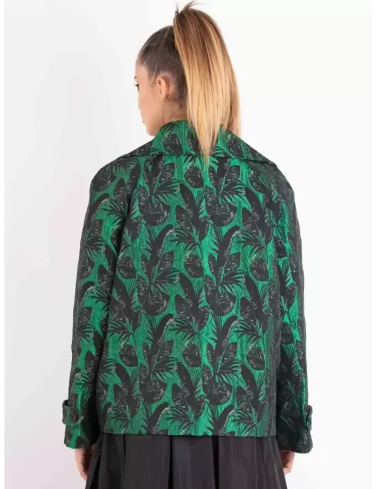 Maesta Green and black double breast brocade formal jacket coat