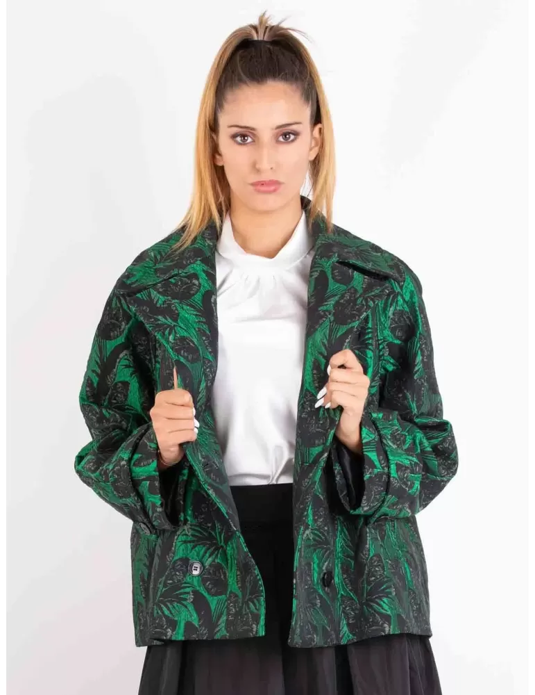 Maesta Green and black double breast brocade formal jacket coat