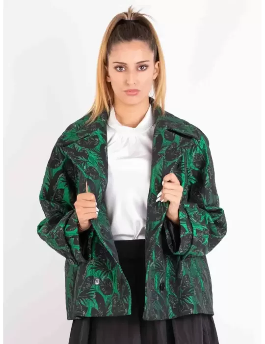 Maesta Green and black double breast brocade formal jacket coat