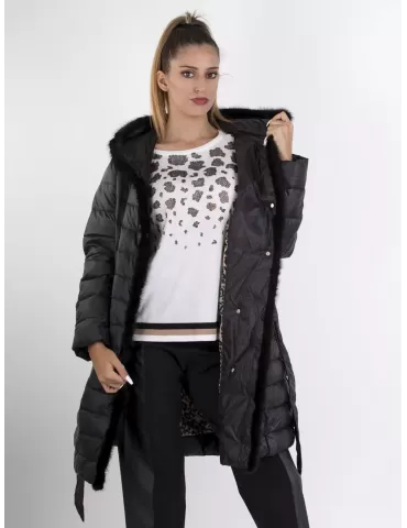 Blue Overcoat | Plus size black hooded down jacket coat fur profiles 2