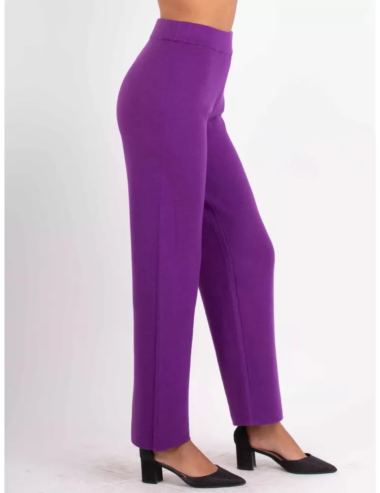 Frida Madè Italian knitwear | Purple merino wool jersey palazzo trousers