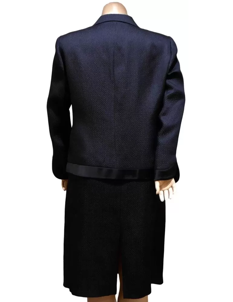 Dark blue silk brocade jacket and skirt formal plus size suit