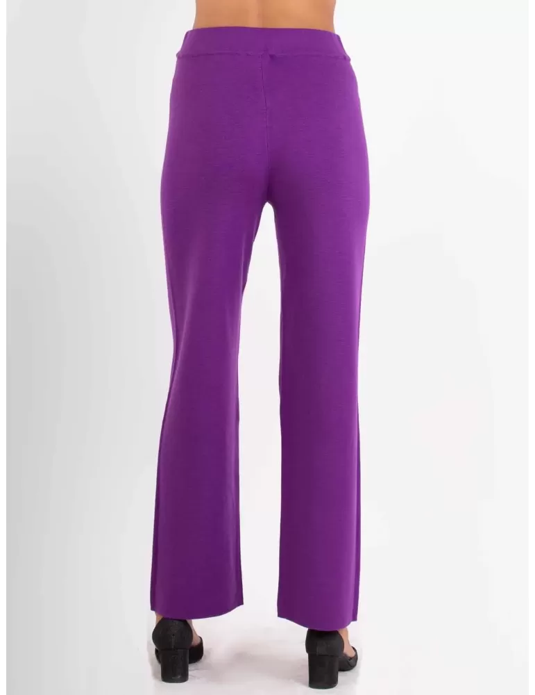 Frida Madè Italian knitwear | Purple merino wool jersey palazzo trousers