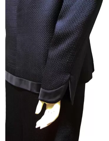 Hella Italy dark blue silk brocade jacket and skirt formal suit 2