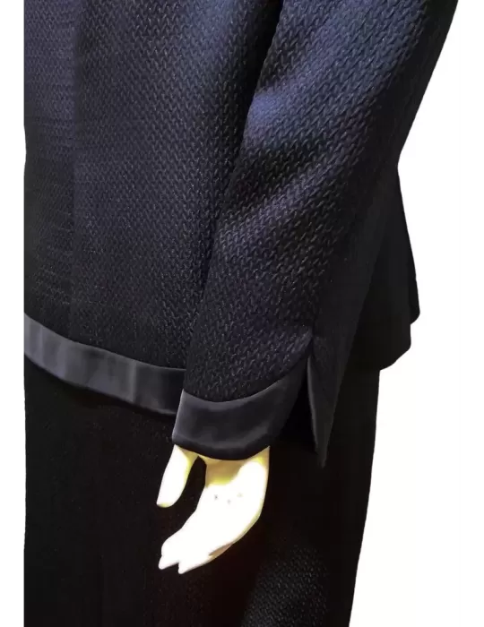 Completo cerimonia blu tailleur gonna in lana e seta taglie comode