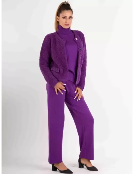 Frida Madè Baby alpaca merino bouclè purple cardigan jacket jewel button