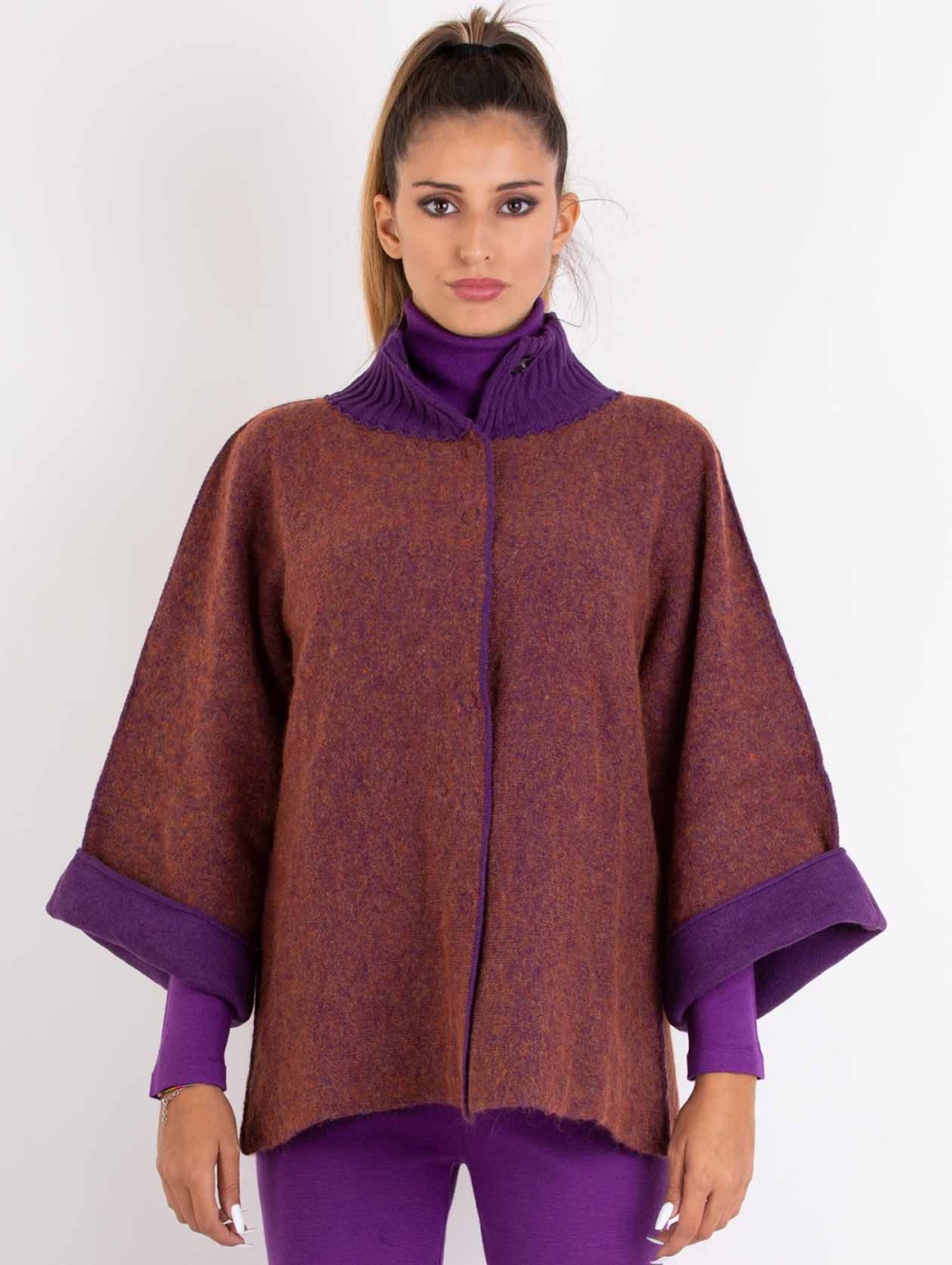 Giacca kimono tweed viola...