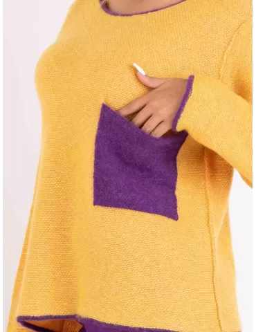 Frida Madè online | Maglione giallo e viola a rovescio in lana alpaca 2