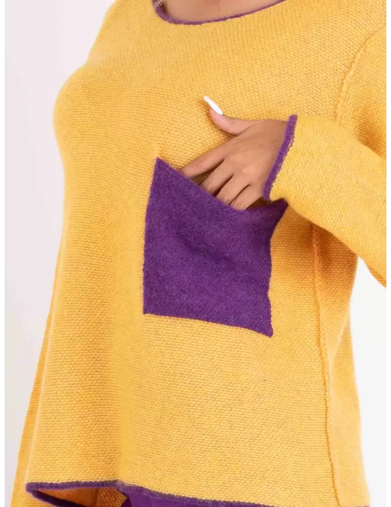 Frida Madè Women Luxury Knitwear | Yellow purple alpaca wool sweater