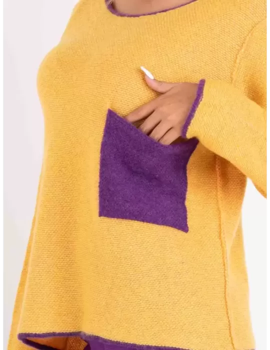 Frida Madè online | Maglione giallo e viola a rovescio in lana alpaca