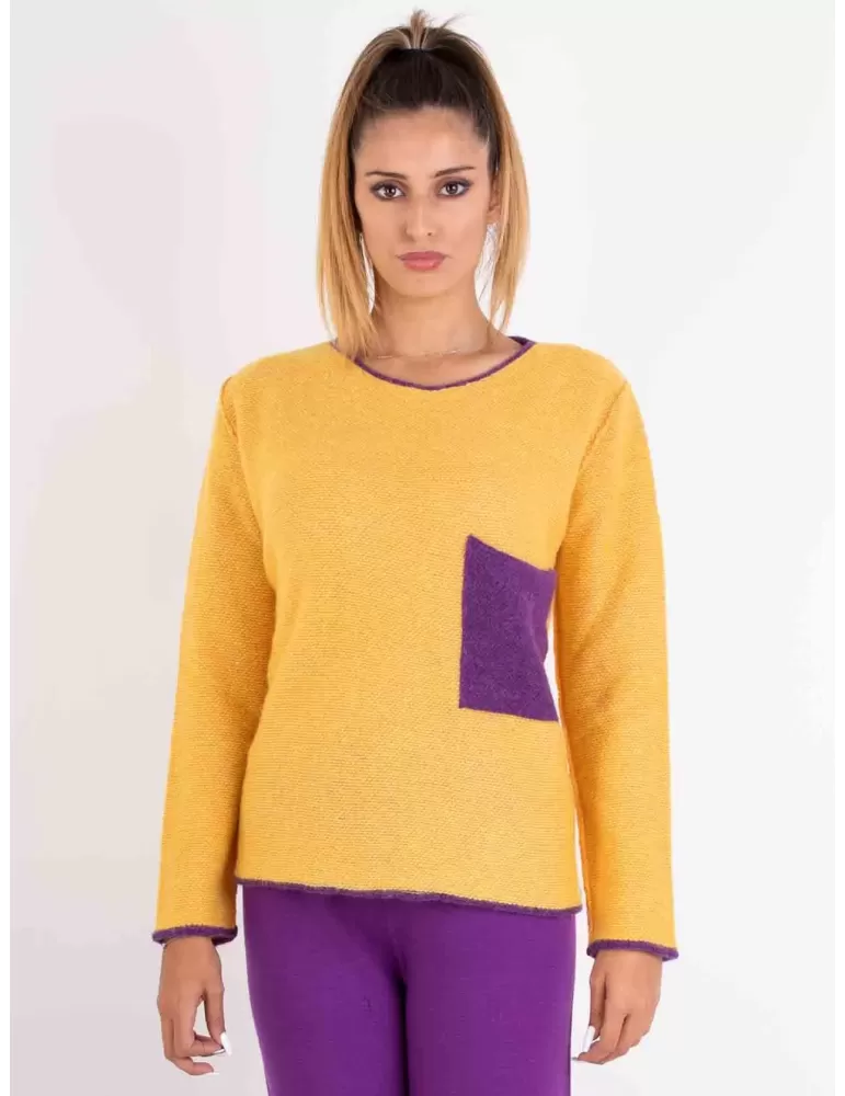 Frida Madè wool and alpaca yellow purple pull sweater Frida Madè wool and alpaca yellow purple pull sweater