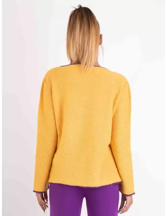 Frida Madè online | Maglione giallo e viola a rovescio in lana alpaca