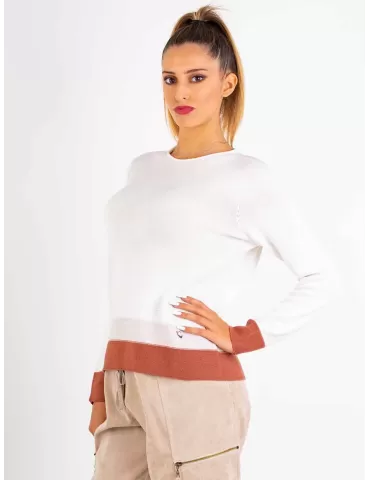 Maglia bianca lana Gatto con fasce marrone | Riva Tricot AI 2023-24 2