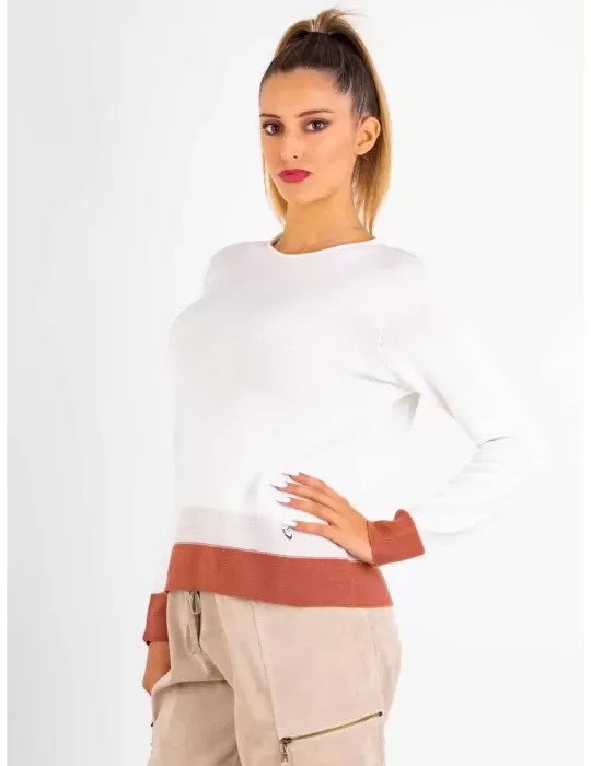 Milky white plain merino all wool sweater brown profiles