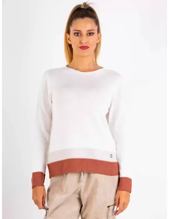 Milky white plain merino all wool sweater brown profiles Milky white plain merino all wool sweater brown profiles